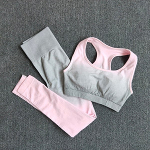 2 Piece Ombre Yoga Set Sports Bra and Leggings Women Gym Set Clothes Seamless Workout Fitness Sportswear Fitness Sports Suit