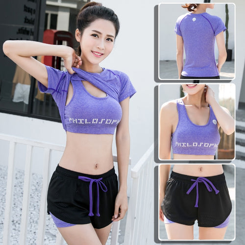 2019 Women's Yoga Sets Running Fitness Gym Clothes Tracksuit Yoga Bra Tshirt Training Exercise Short Sport Wear Workout