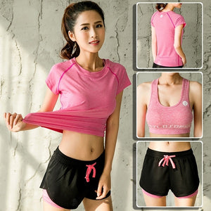 2019 Women's Yoga Sets Running Fitness Gym Clothes Tracksuit Yoga Bra Tshirt Training Exercise Short Sport Wear Workout