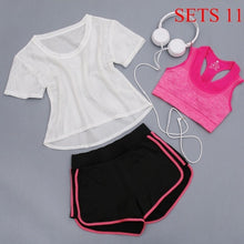 Load image into Gallery viewer, Women Sportwear 3 Pieces Suits Fitness Yoga Set T-Shirt&amp;Bra&amp;Shorts Sport Set Gym Clothes Sport Wear Training Suit Running,ZF197
