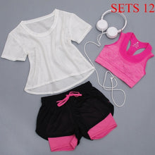 Load image into Gallery viewer, Women Sportwear 3 Pieces Suits Fitness Yoga Set T-Shirt&amp;Bra&amp;Shorts Sport Set Gym Clothes Sport Wear Training Suit Running,ZF197