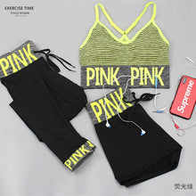 Load image into Gallery viewer, PINK Letter Sport Set Women Yoga Sets Sports Bra+Yoga Pants+Shorts Fitness Clothing Sportwear Gym Sets Women Workout Clothes