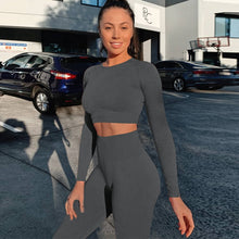 Load image into Gallery viewer, Yoga Sets Women Gym Clothes Long Sleeve Crop Top T-shirt + Seamless Leggings Pants Fitness Training Suit ensemble sport femme