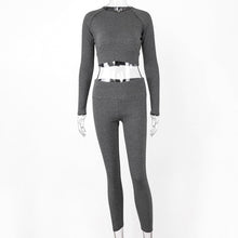 Load image into Gallery viewer, Yoga Sets Women Gym Clothes Long Sleeve Crop Top T-shirt + Seamless Leggings Pants Fitness Training Suit ensemble sport femme