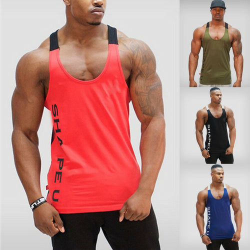 Gym Men Sleeveless Running Bodybuilding Tank Top Muscle Stringer Fitness Shirt Breathable Workout Sport Vest Clothes