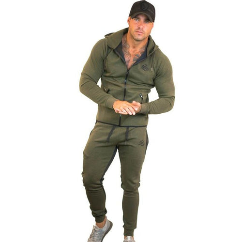 Autumn Men Sportswear tracksuit Zipper Pocket Hooded Jacket Long Sweatpant Casual Jogger Running Workout Outfit Sport Clothes