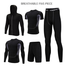Load image into Gallery viewer, REXCHI 5 Pcs/Set Men's Tracksuit Sports Suit Gym Fitness Compression Clothes Running Jogging Sport Wear Exercise Workout Tights