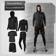 Load image into Gallery viewer, REXCHI 5 Pcs/Set Men's Tracksuit Gym Fitness Compression Sports Suit Clothes Running Jogging Sport Wear Exercise Workout Tights