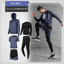 Load image into Gallery viewer, REXCHI 5 Pcs/Set Men's Tracksuit Gym Fitness Compression Sports Suit Clothes Running Jogging Sport Wear Exercise Workout Tights